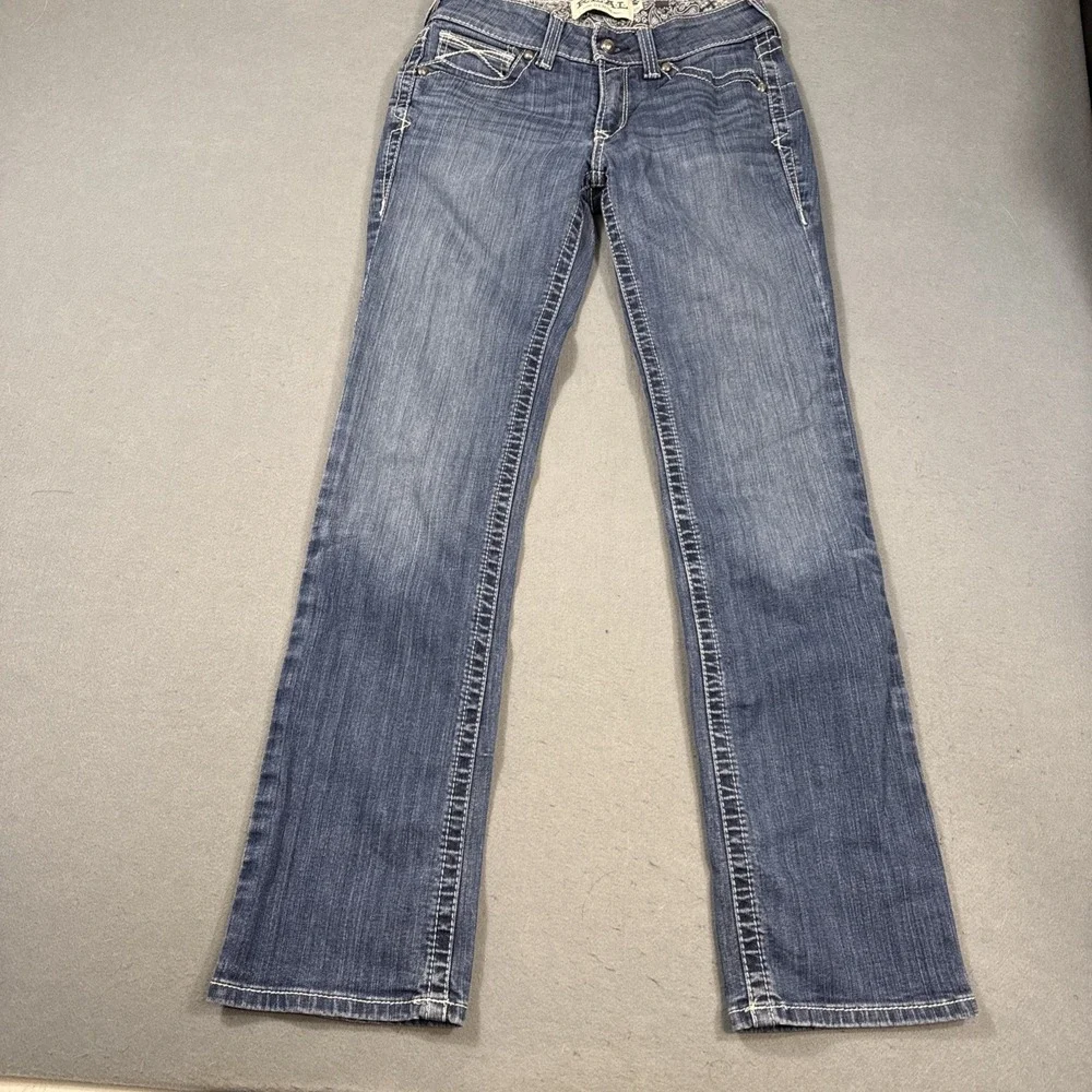 Ariat Jean Women 27R  R.E.A.L. OCEAN Icon Blue Cowgirl Western Rodeo  WHISKERING - Picture 3 of 9
